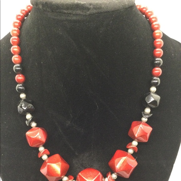 Vintage Metal Red Black Silver Tone OOAK Choker - Picture 7 of 11